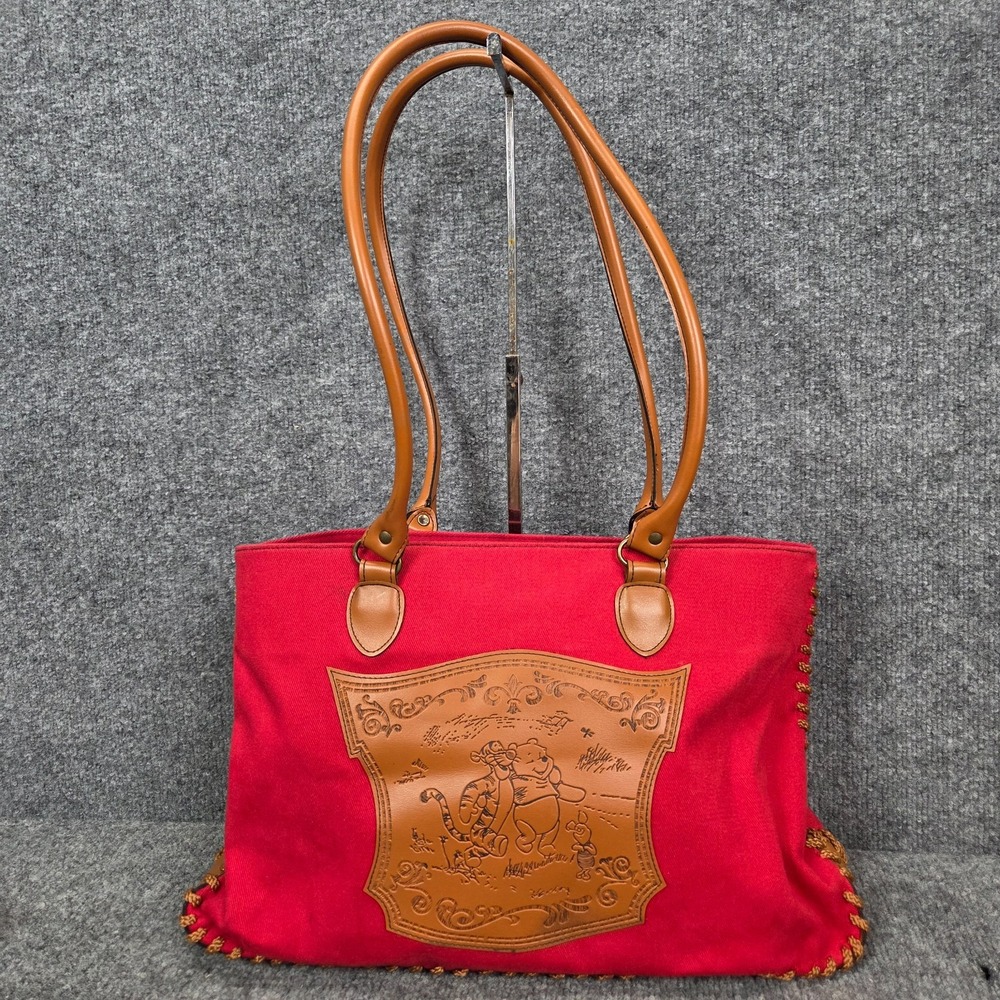 Disney Winnie The Pooh Red Handbag Lg Purse W Faux Leather Trim Tigger & Piglet